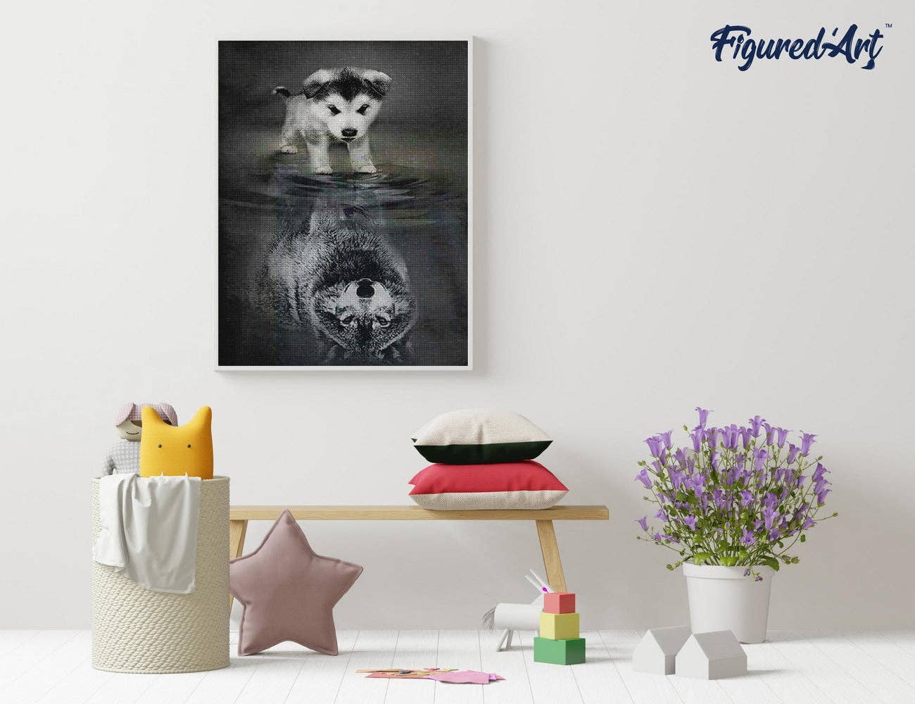 Kit de Punto Diamante Figured’Art "Reflejo de perro y lobo" 40x50cm
