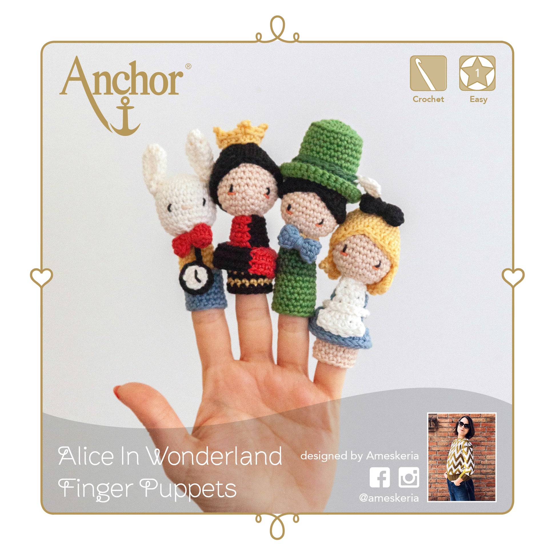 Información Kit de crochet para crear 4 marionetas de dedo de los personajes de "Alicia en el País de las Maravillas" de Anchor