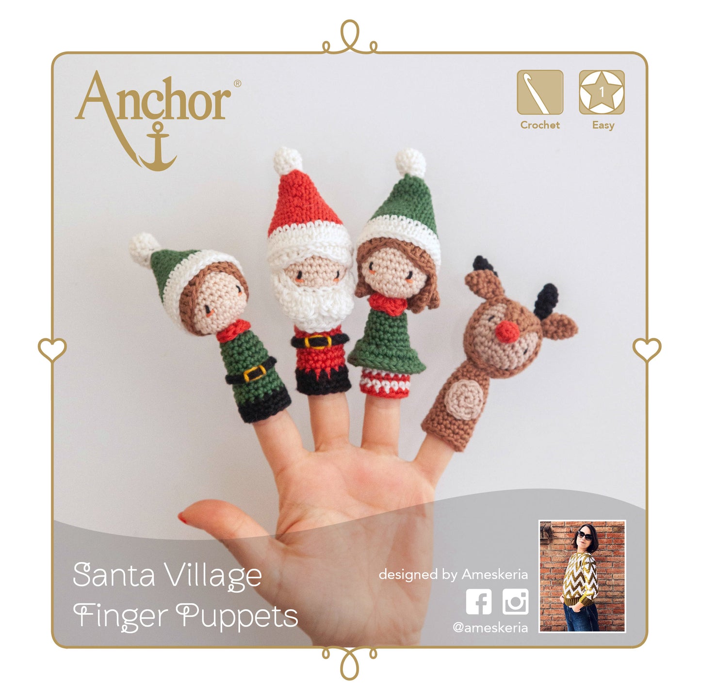 Información Kit de crochet marionetas de dedo de Santa, sus elfos y Rudolf el reno de Anchor