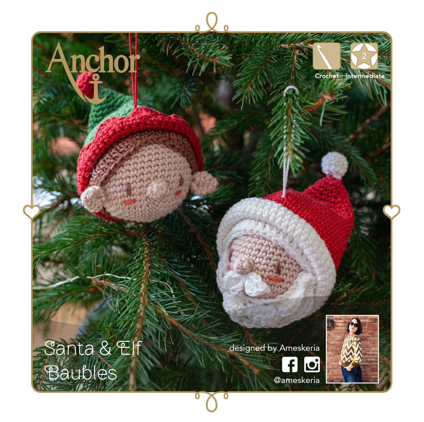 Información Kit de crochet de cabeza de Papa Noel - Santa y elfo para decorar árbol de navidad de Anchor