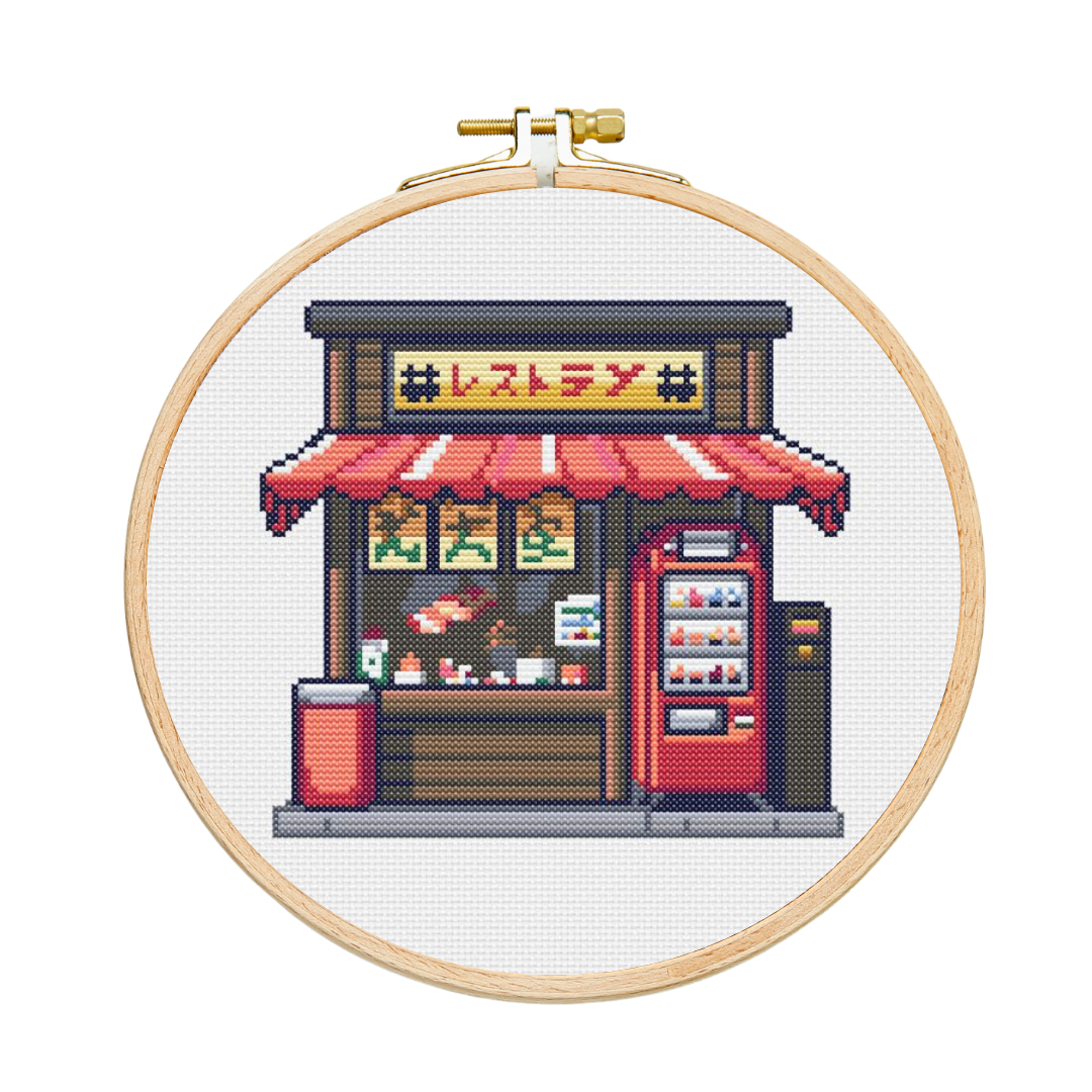 Patrón de Punto de Cruz "Cozy Japanese Restaurant" - CrossGuidetPatterns