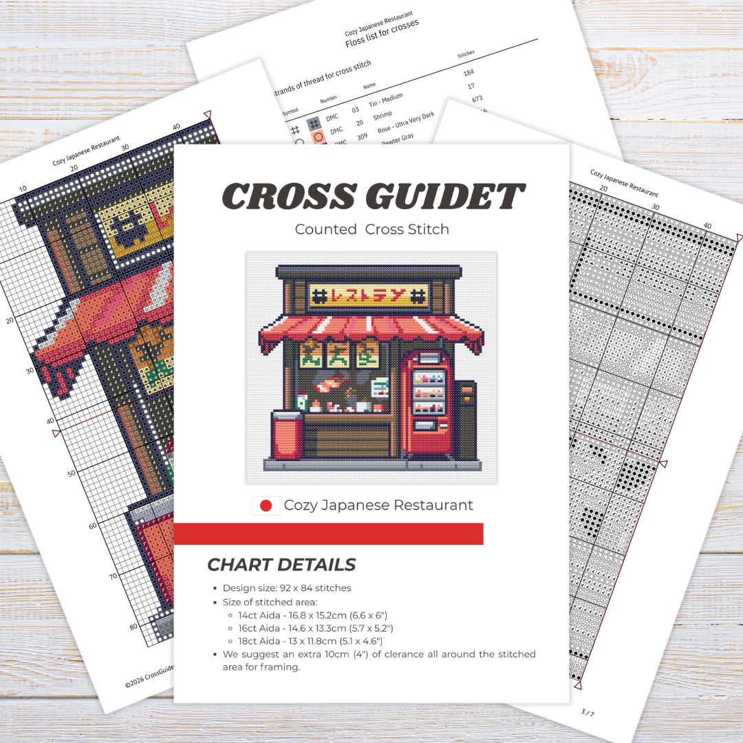 Patrón de Punto de Cruz "Cozy Japanese Restaurant" - CrossGuidetPatterns