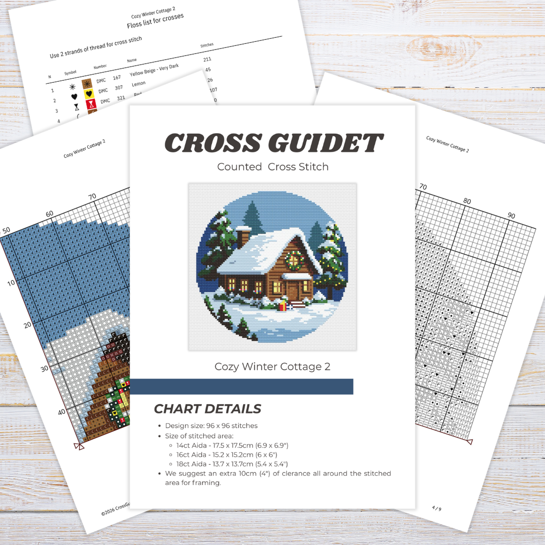 Patrón de Punto de Cruz "Cozy Winter Cottage 2" - CrossGuidetPatterns