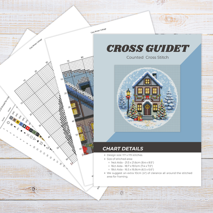 Patrón de Punto de Cruz "Cozy Winter Cottage" - CrossGuidetPatterns
