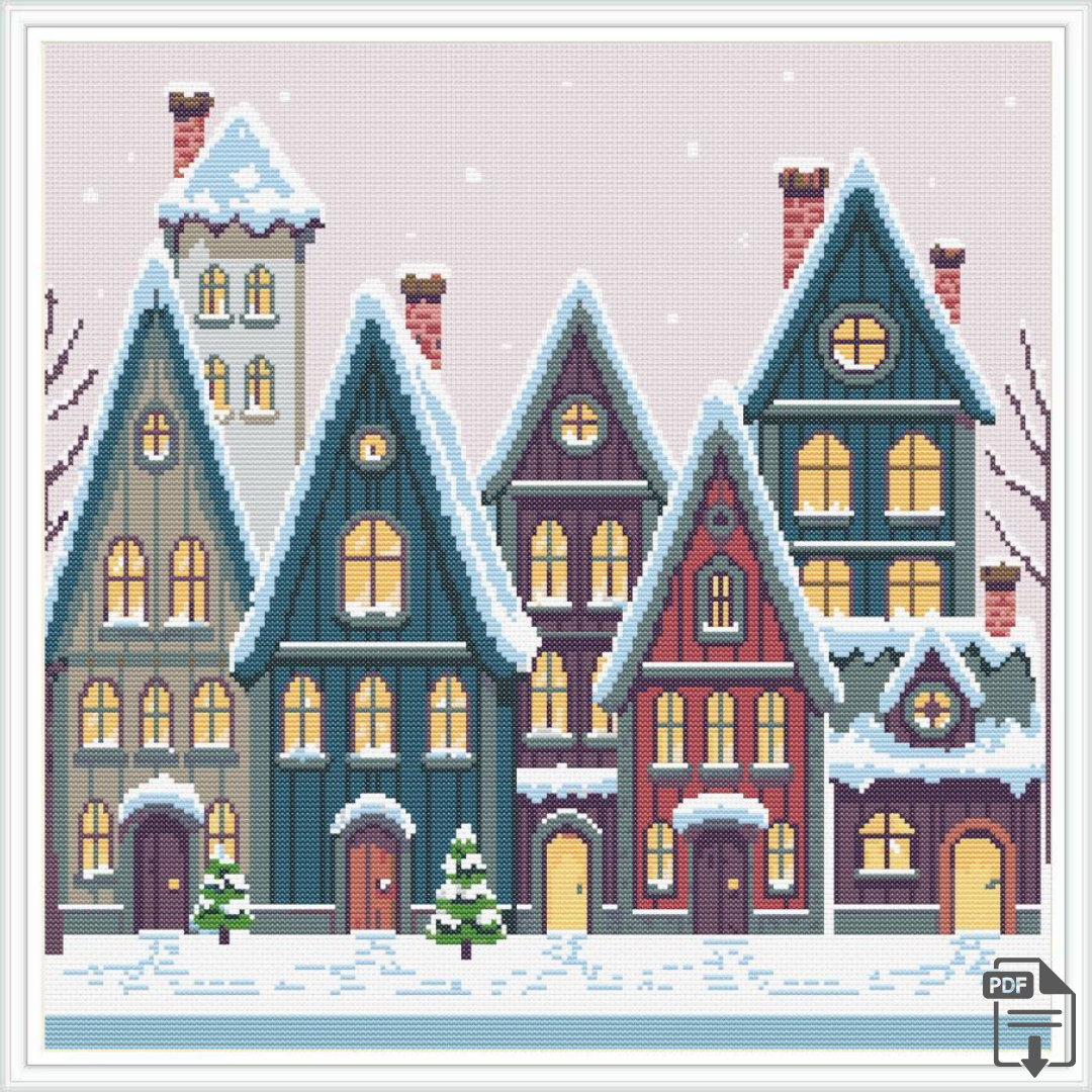 Patrón de Punto de Cruz "Cozy Winter Town" - CrossGuidetPatterns