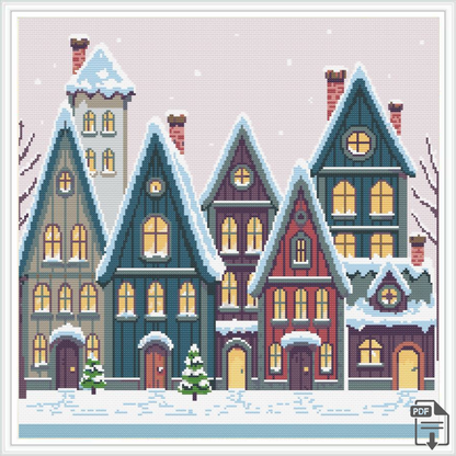 Patrón de Punto de Cruz "Cozy Winter Town" - CrossGuidetPatterns