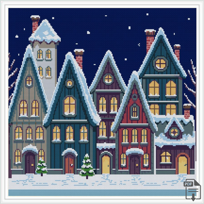 Patrón de Punto de Cruz "Cozy Winter Town" - CrossGuidetPatterns