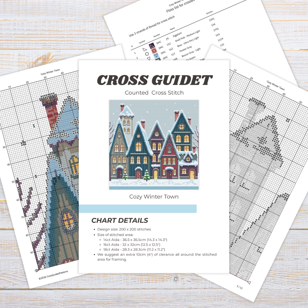 Patrón de Punto de Cruz "Cozy Winter Town" - CrossGuidetPatterns