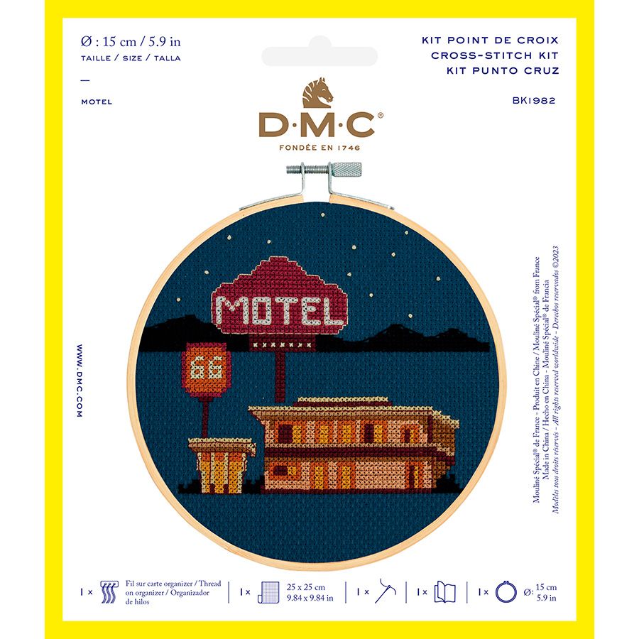 Información kit de punto de cruz DMC con bastidor de motel estilo americano - BK1982