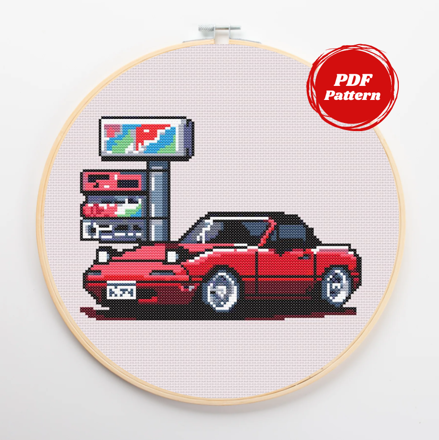 Patrón de Punto de Cruz "JDM Mazda Miata" - CrossGuidetPatterns