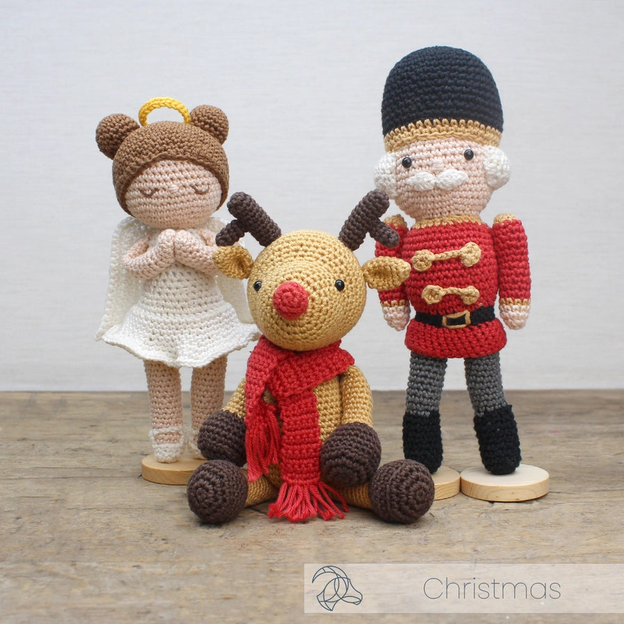 Ángel de navidad, cascanueces y reno Rudolf de crochet de Hardicraft