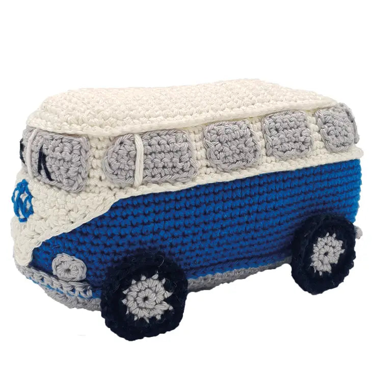 Furgoneta Retro Camper VW Kombi azul de crochet, ganchillo Hardicraft