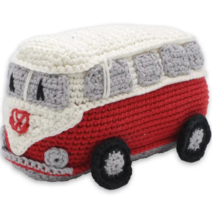 Furgoneta Retro Camper VW Kombi roja de crochet, ganchillo Hardicraft