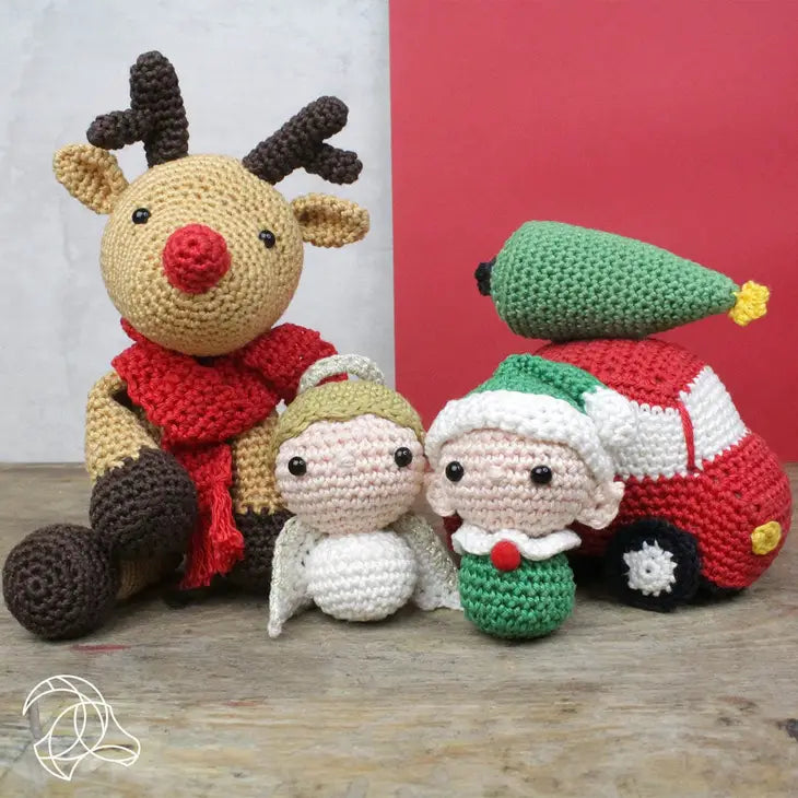 Amigurumis de navidad en crochet, rudolf, coche, elfo y ángel Hardicraft