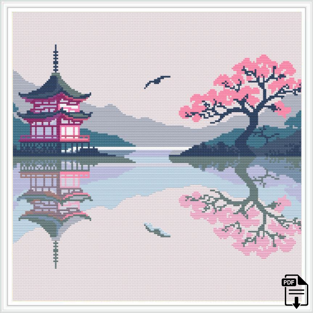 Patrón de Punto de Cruz "Sakura Serenity" - CrossGuidetPatterns