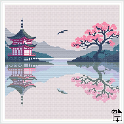 Patrón de Punto de Cruz "Sakura Serenity" - CrossGuidetPatterns