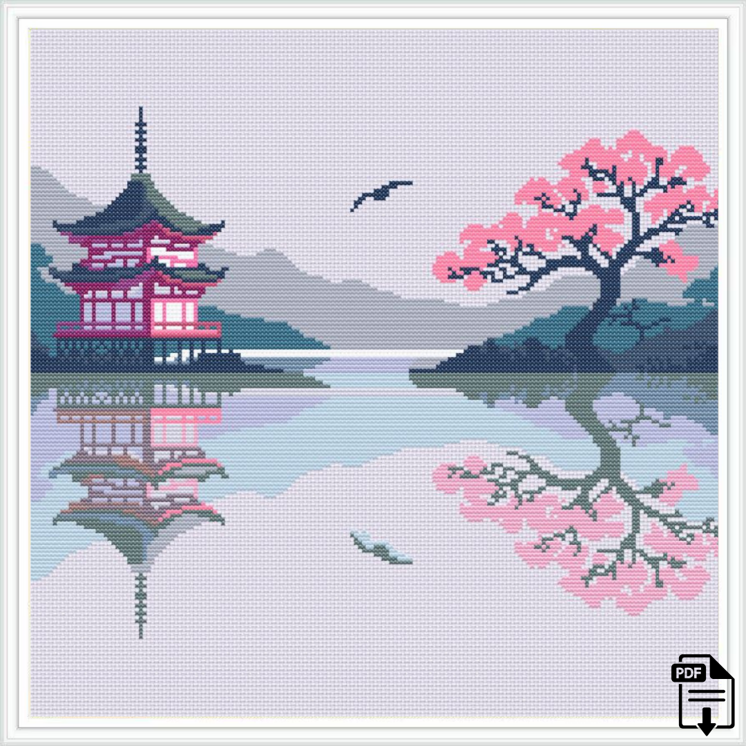 Patrón de Punto de Cruz "Sakura Serenity" - CrossGuidetPatterns