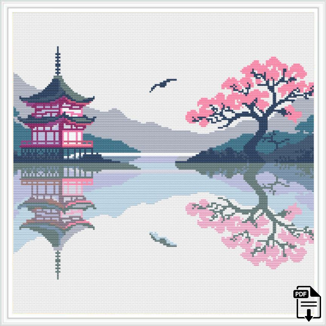 Patrón de Punto de Cruz "Sakura Serenity" - CrossGuidetPatterns