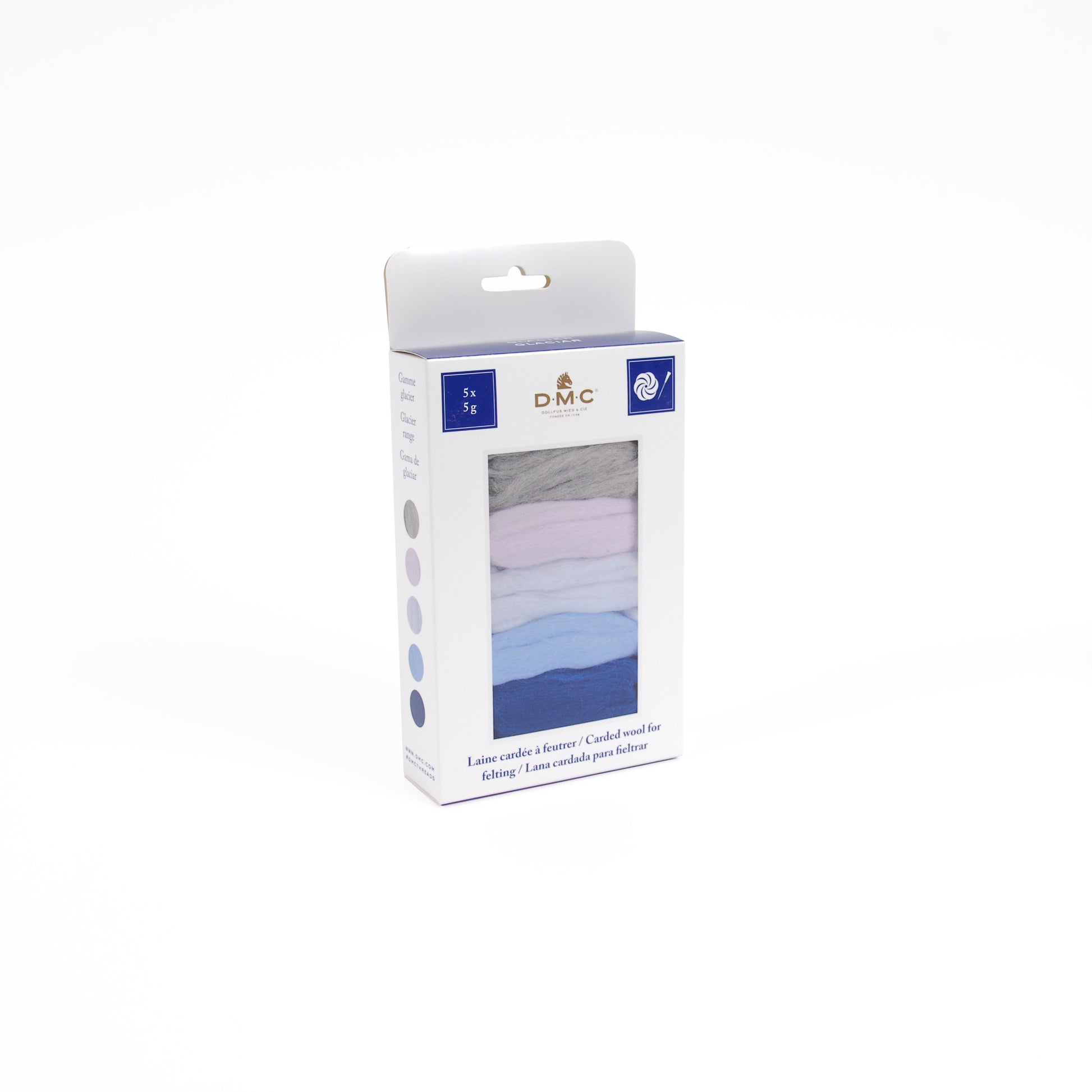 Set de lanas cardadas DMC de 25 g con 5 colores temáticos para fieltrado con aguja, manualidades creativas y proyectos de decoración artesanal.
