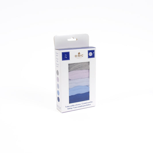 Set de lanas cardadas DMC de 25 g con 5 colores temáticos para fieltrado con aguja, manualidades creativas y proyectos de decoración artesanal.