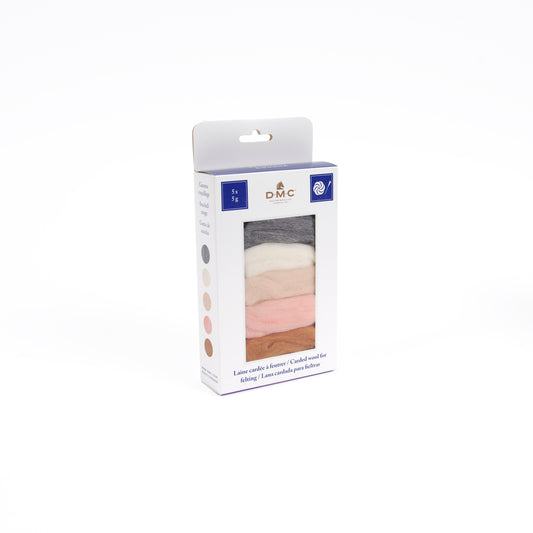 Set de lanas cardadas DMC de 25 g con 5 colores temáticos para fieltrado con aguja, manualidades creativas y proyectos de decoración artesanal.