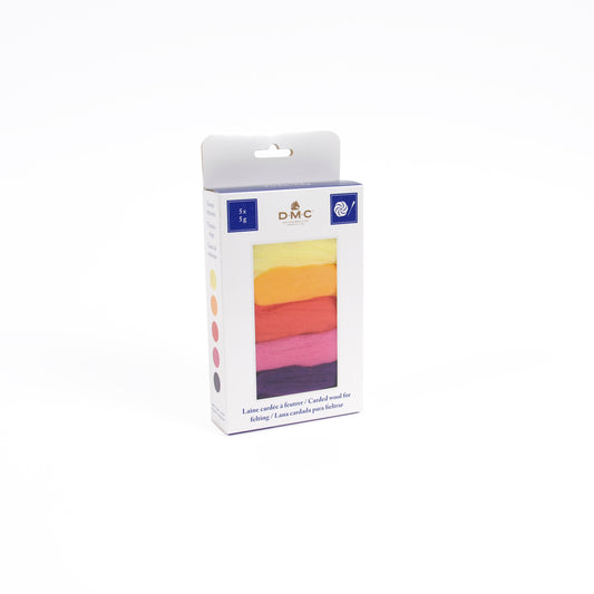 Set de lanas cardadas DMC de 25 g con 5 colores temáticos para fieltrado con aguja, manualidades creativas y proyectos de decoración artesanal.