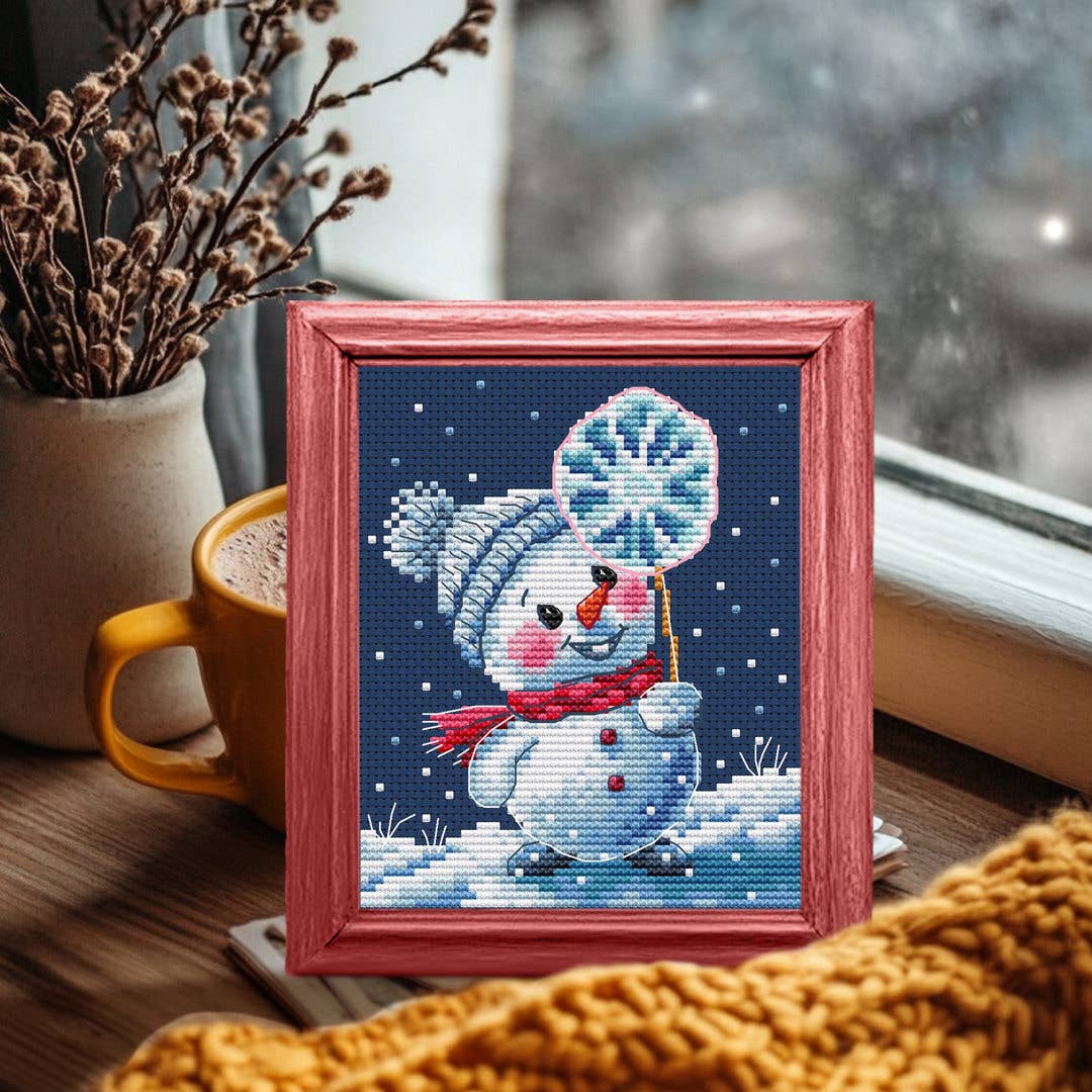 Kit Ponto Cruz Collection D’Art "Boneco de Neve Gelo Chupa-Chupa" - BC8130