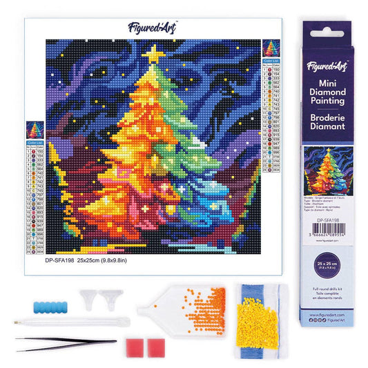 Kit de bordado em ponto diamante Figured'Art "Árvore de Natal Colorida" 25×25 cm