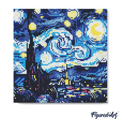 Kit de Punto Diamante Figured’Art "La Noche Estrellada de Van Gogh" (Lienzo con Bastidor 25×25 cm)