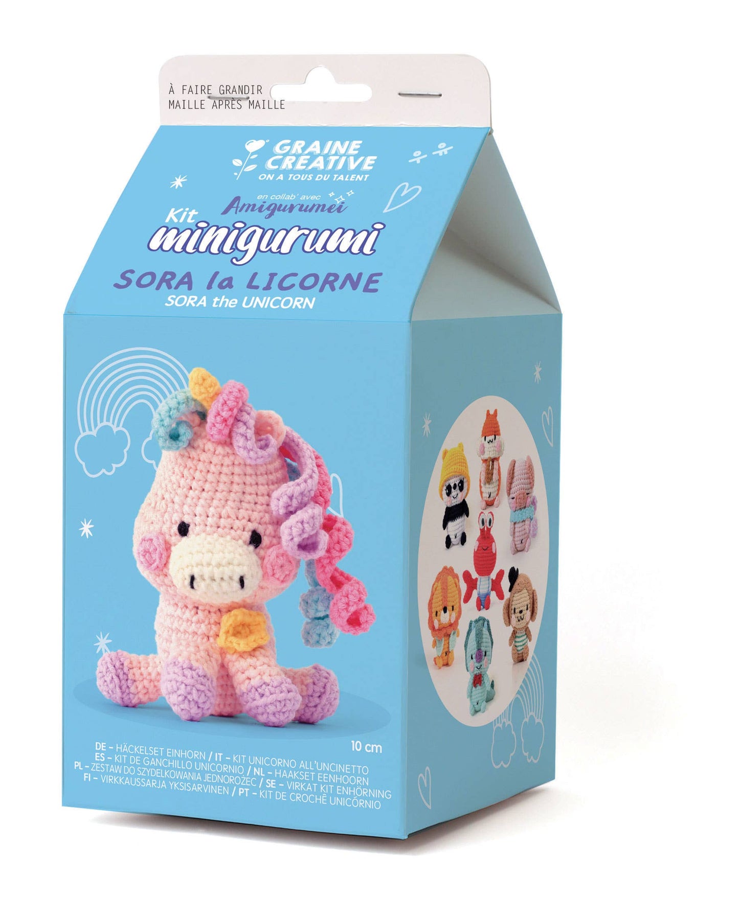 Kit amigurumi Sora la Unicornio Graine Créative para crear un muñeco de crochet DIY, ideal para principiantes, manualidades y regalo creativo.