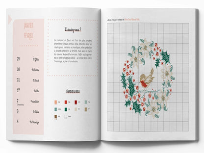 Libro Agenda 2026 Sueños de Flores en Punto de Cruz de Editorial MANGO con 53 gráficos florales, consejos y relatos para bordado y organización creativa.