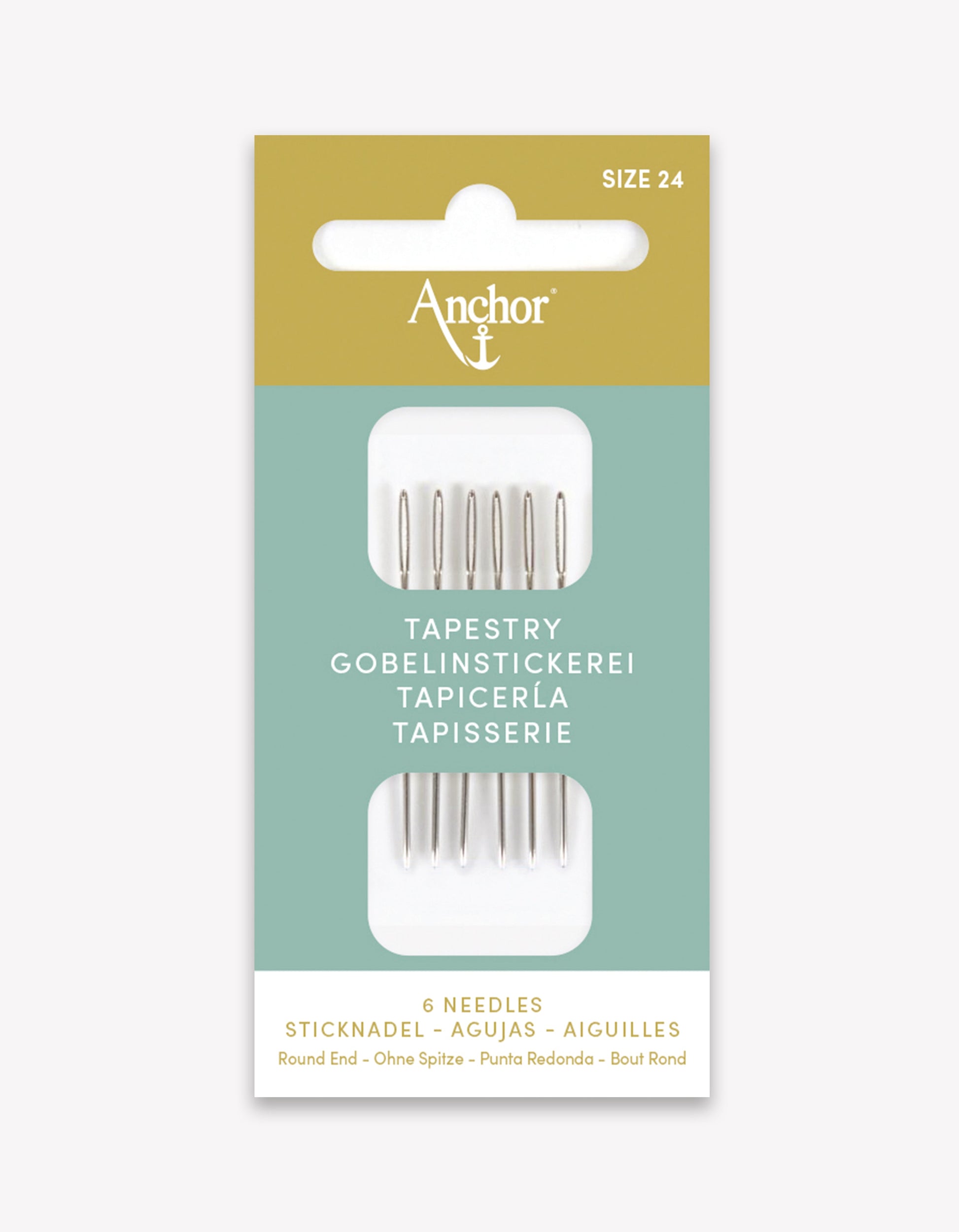 Agujas de tapicería Anchor Nº24 con punta redonda, pack de 6 agujas de acero niquelado de alta calidad ideales para punto de cruz y bordado.
