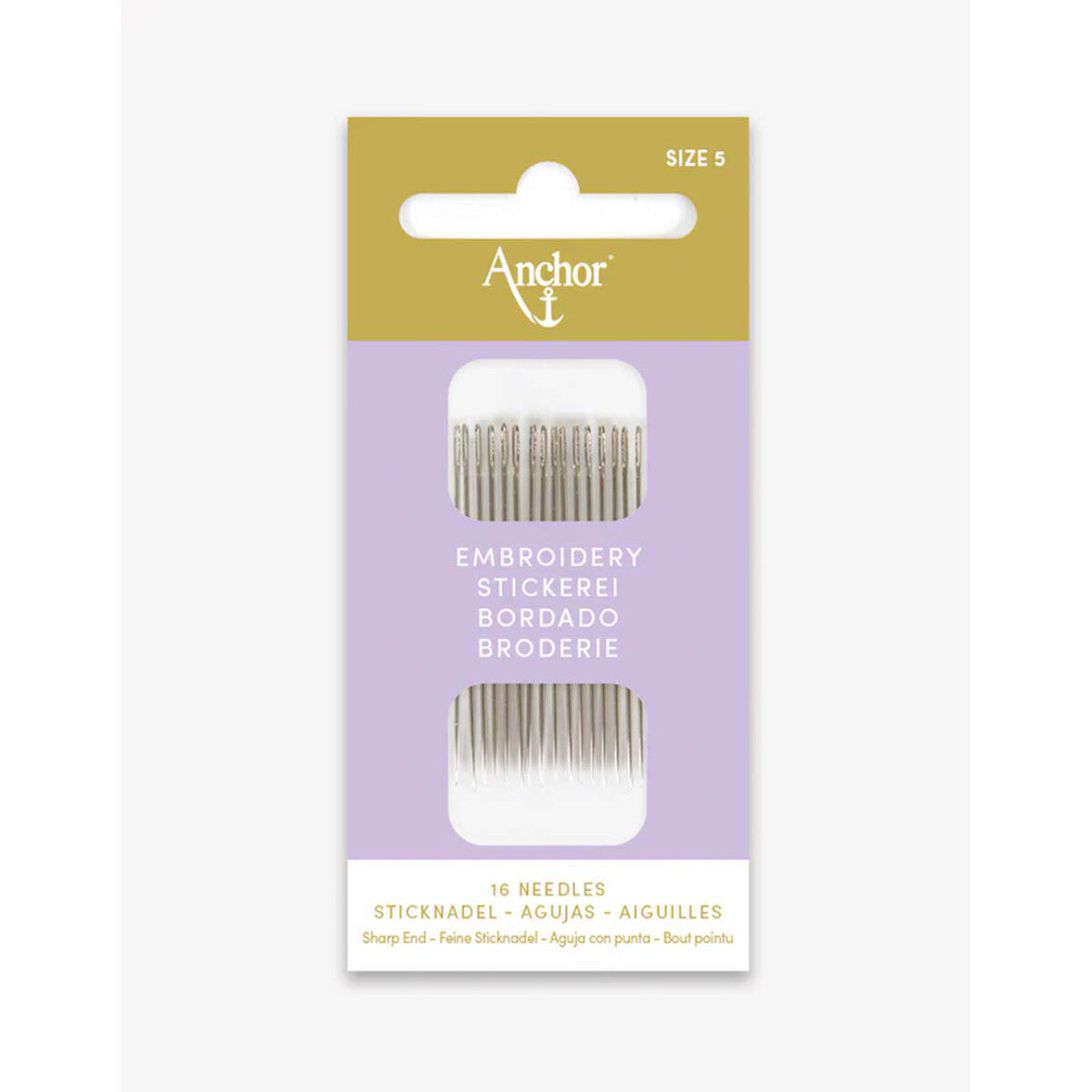 Blister de 16 agujas de bordado con punta Anchor del número 5 para bordados finos
