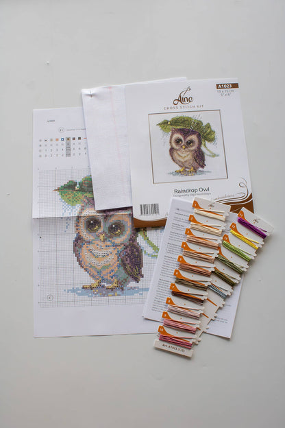 Kit de Punto de Cruz Aine "Búho Gota de Lluvia" - A1023