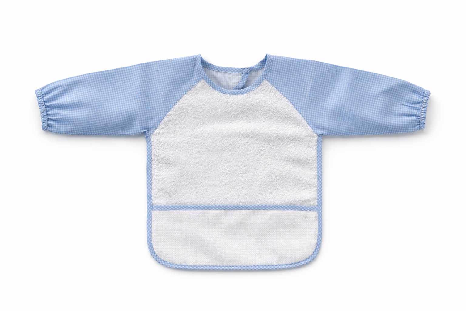 Babero para bordar con mangas BM Ricami con tela Aida para punto de cruz y mangas largas para mayor protección.