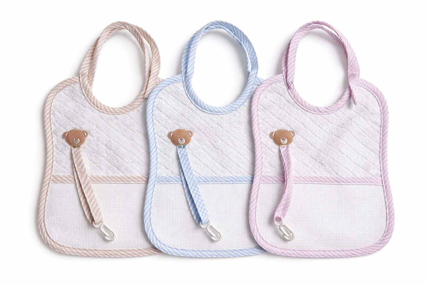 Babero para Bordar con Porta Chupete "Osito Azul" - BM Ricami