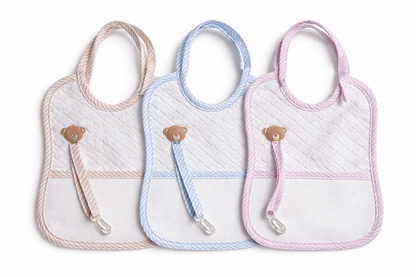 Babero para Bordar con Porta Chupete "Osito Azul" - BM Ricami