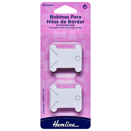 pack de 50 bobinas de cartón para organizar hilos de bordar hemline