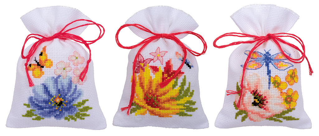 Set de 3 Bolsitas de Hierbas en Punto de Cruz "Flores Coloridas" - Vervaco