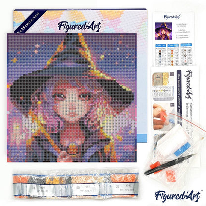 Kit de Punto Diamante Figured’Art "Pequeña Bruja" (Lienzo con Bastidor 25×25 cm)