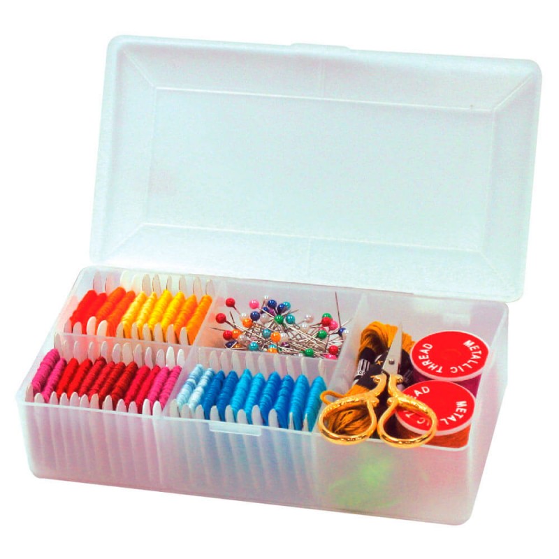 Caja organizadora de hilos y accesorios de bordado Hemline tamaño pequeño compacta con 25 tarjetas organizadoras de hilo.