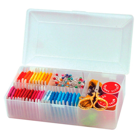 Caja organizadora de hilos y accesorios de bordado Hemline tamaño pequeño compacta con 25 tarjetas organizadoras de hilo.