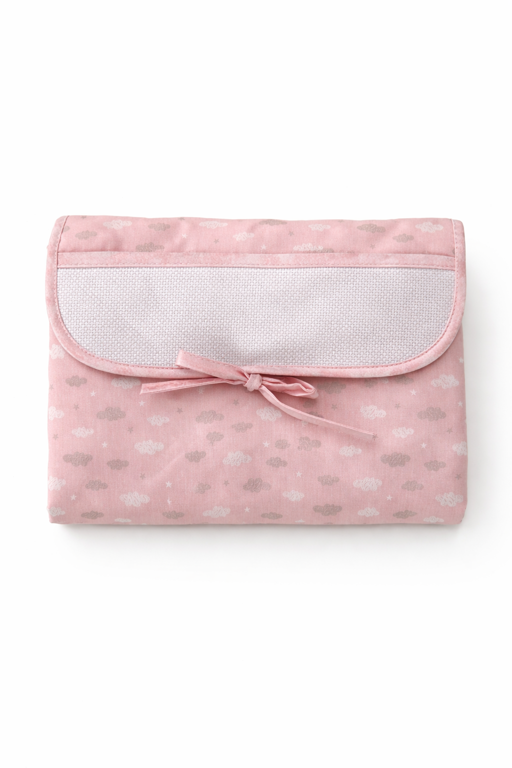 Cambiador plegable para bebé BM Ricami con tela Aida para bordar en punto de cruz y cierre con lazo.