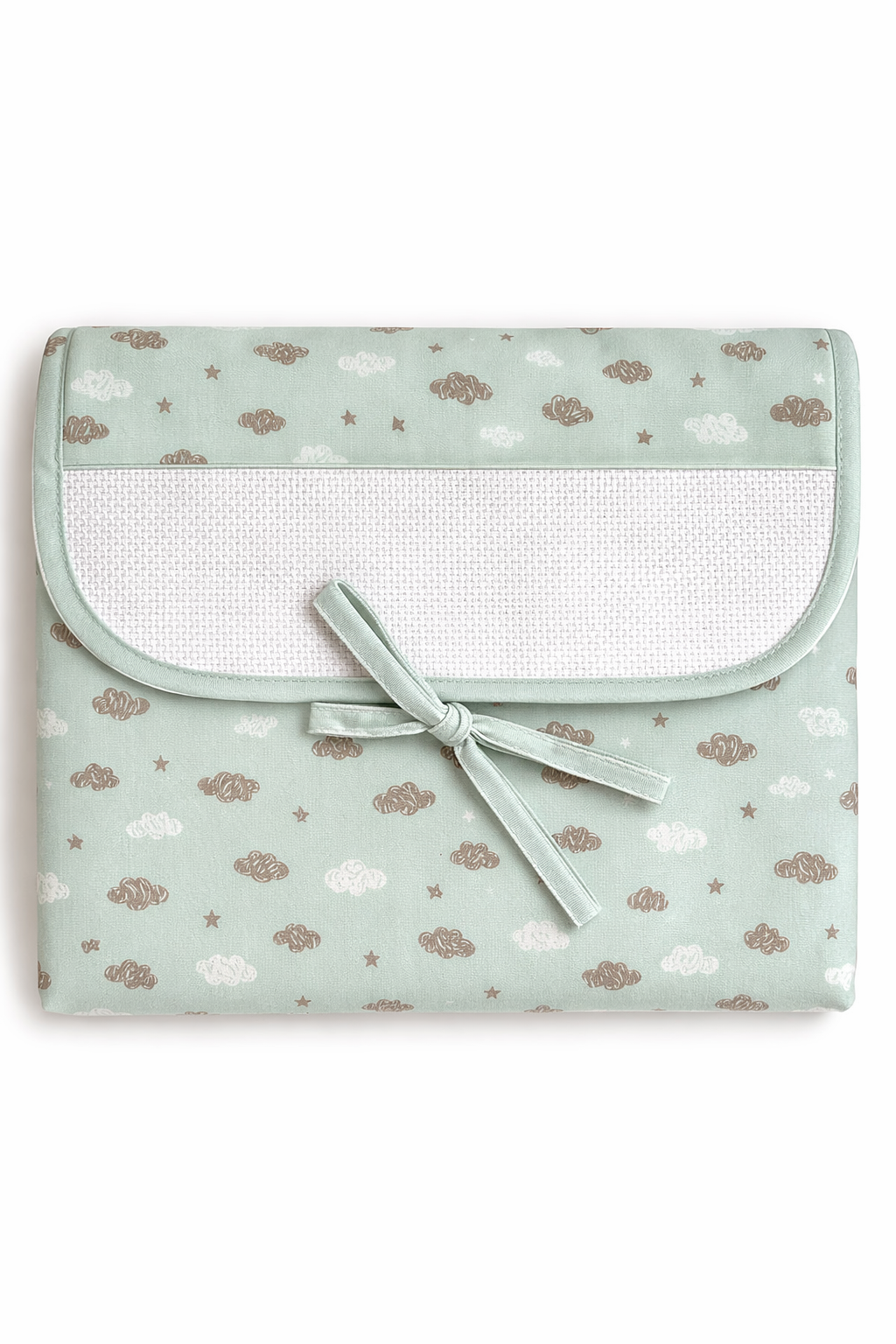 Cambiador plegable para bebé BM Ricami con tela Aida para bordar en punto de cruz y cierre con lazo.