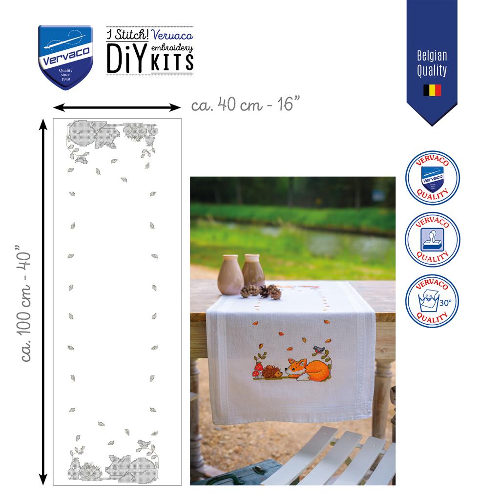 Camino de Mesa en Punto de Cruz "Animales del Bosque Otoñal" - Vervaco