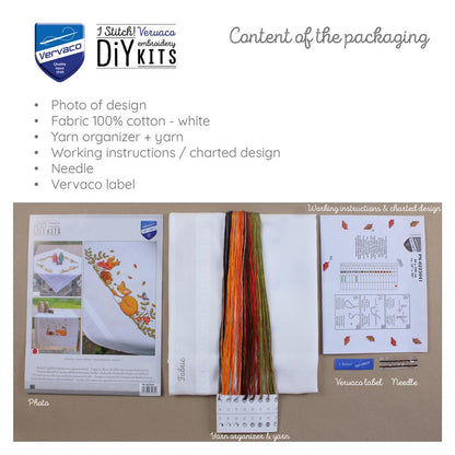 Camino de Mesa en Punto de Cruz "Animales del Bosque Otoñal" - Vervaco