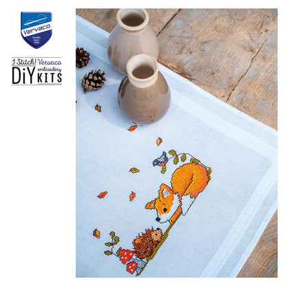 Camino de Mesa en Punto de Cruz "Animales del Bosque Otoñal" - Vervaco