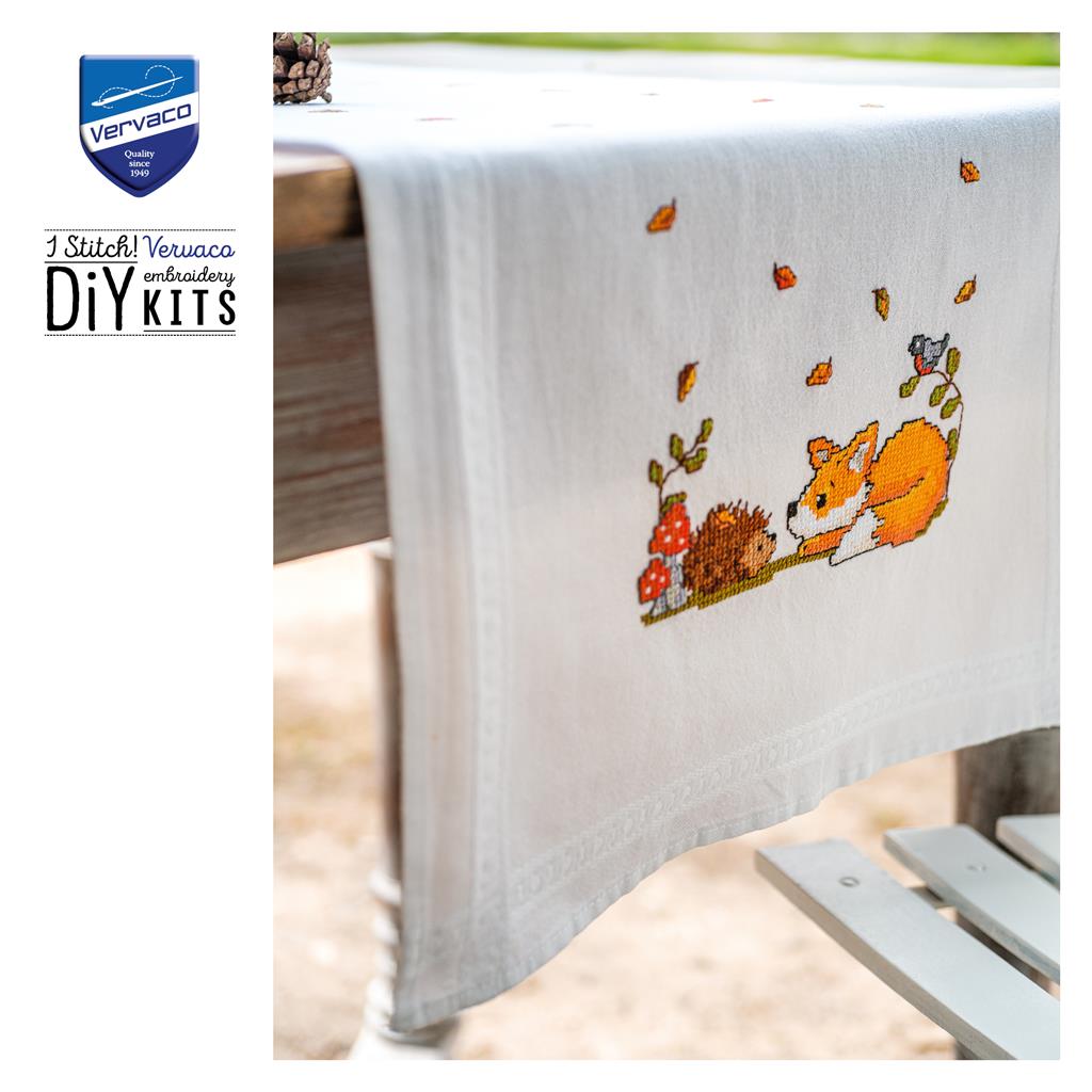 Camino de Mesa en Punto de Cruz "Animales del Bosque Otoñal" - Vervaco