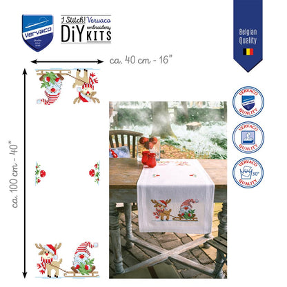 Camino de Mesa en Punto de Cruz "Gnomo y Reno" - Vervaco