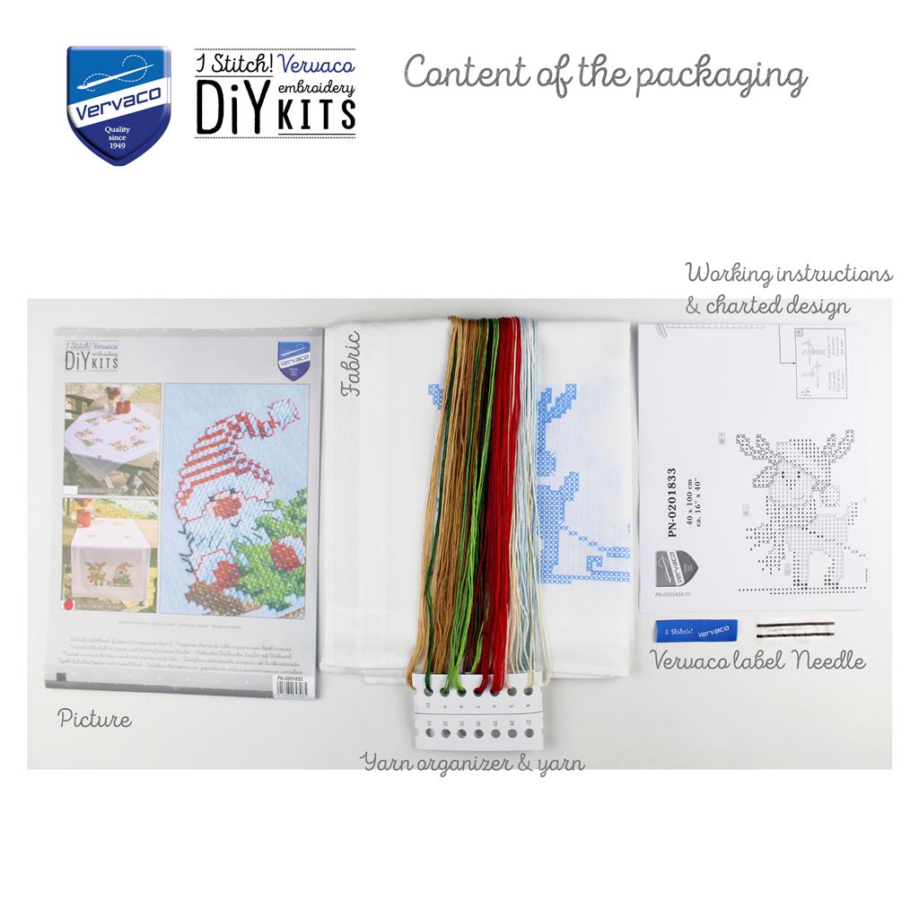 Camino de Mesa en Punto de Cruz "Gnomo y Reno" - Vervaco